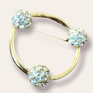 Vintage Swarovski Brooch Crystal Pave Cluster Gold Circle Trio Pin